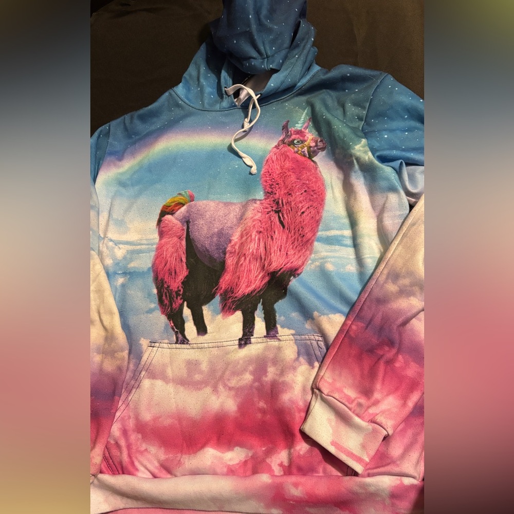 Pink llama hoodie by beloved size medium pit pit 21 inches